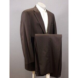 Austin Reed 2 Piece Suit Mens 2 Button Wool Brown Striped 44L Pleated 38" W USA